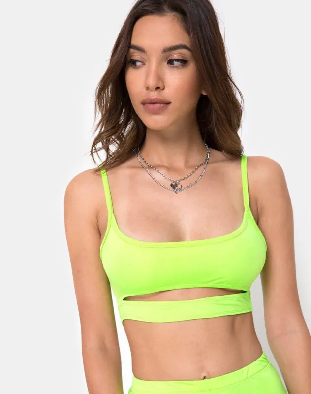 Misho Crop Top in Fluro Green sold by Motel Rocks