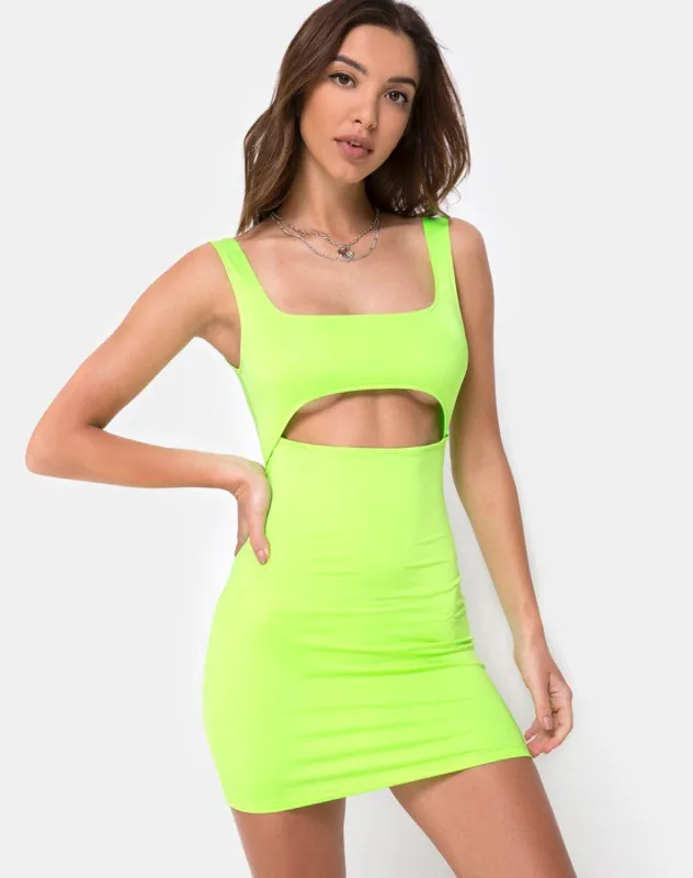 Hulana Dress in Fluro Green sold by Motel Rocks