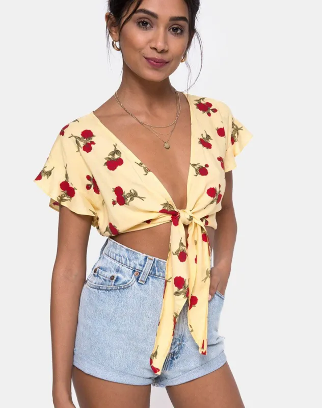 Shae Crop Top in Falling Rose Yellow sold by Motel Rocks