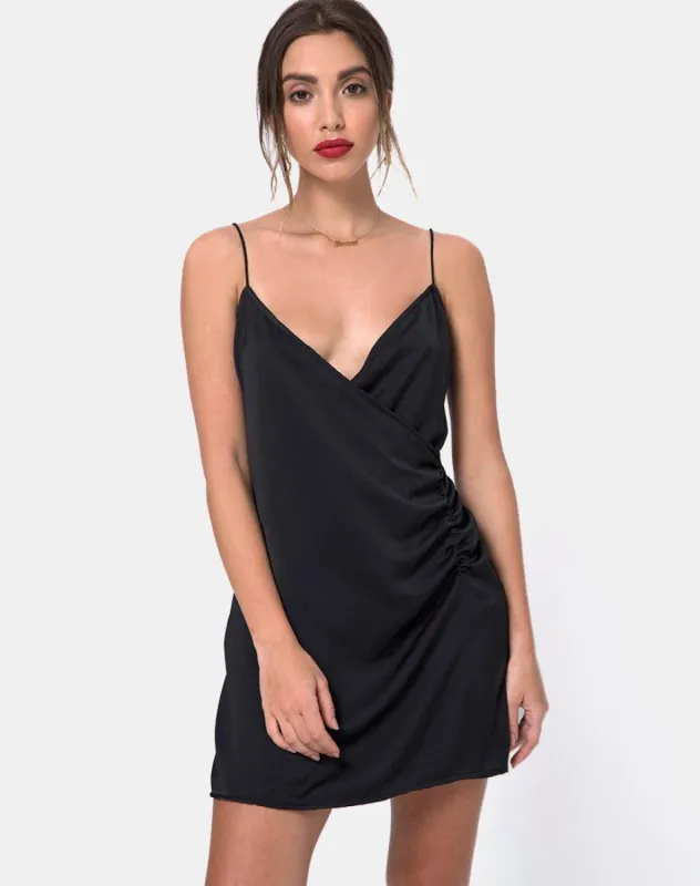 Bartier Mini Dress in Satin Max Zara Black sold by Motel Rocks