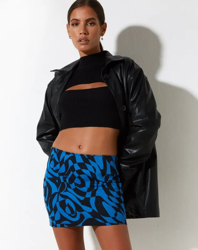 Ima Mini Skirt in Irregular Optic Blue sold by Motel Rocks