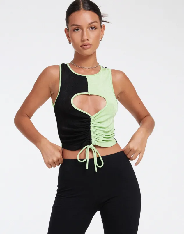 Nida Crop Top in Crepe Black and Lime sold by Motel Rocks
