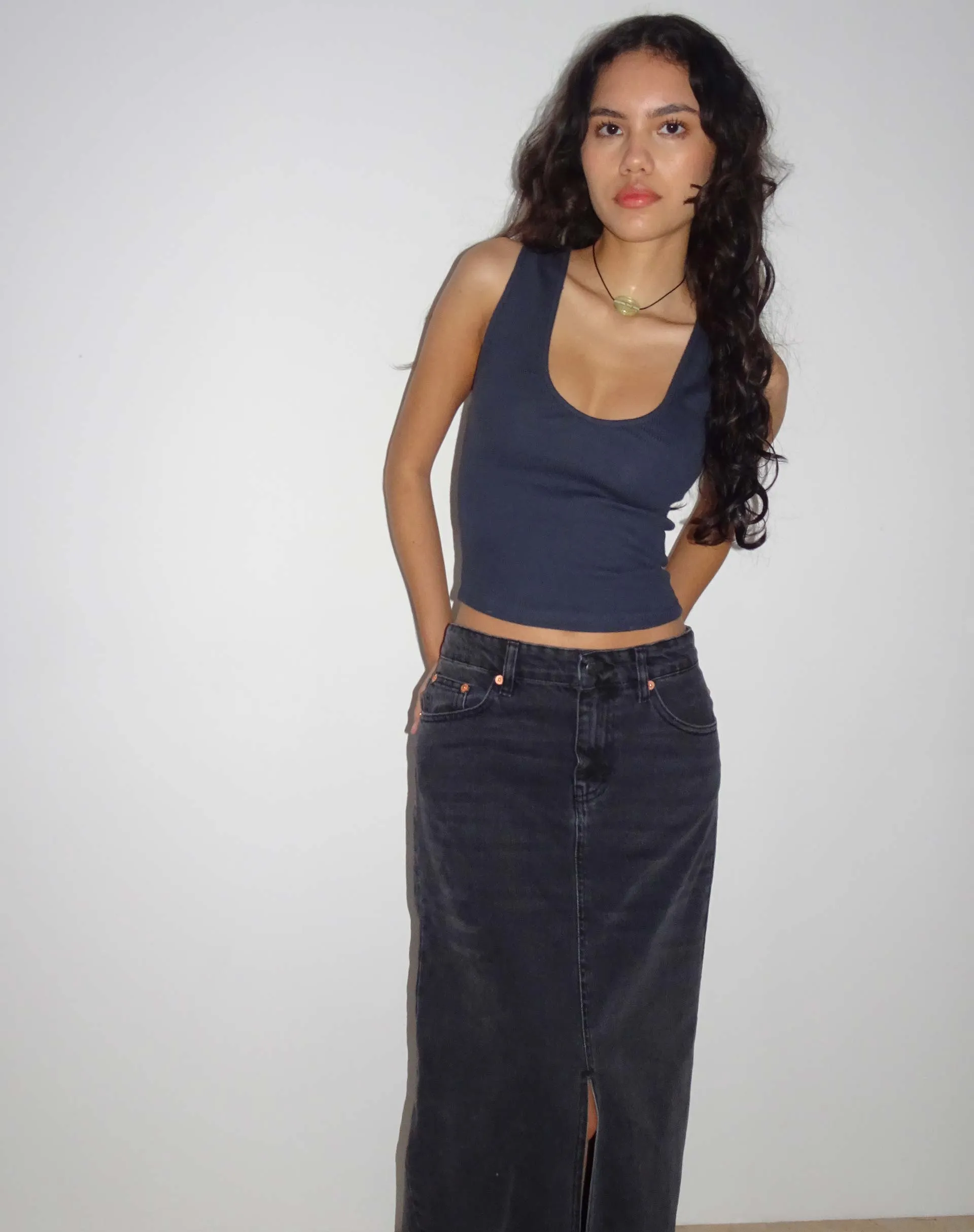 Jastio Vest Top in Ocean Storm Ribbed Jersey sold by Motel Rocks