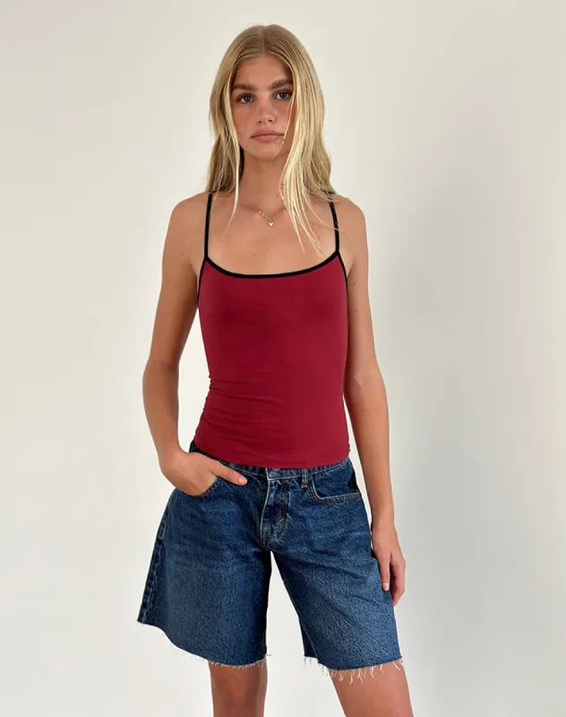 Solani Top in Adrenaline Red with Black Binding sold by Motel Rocks