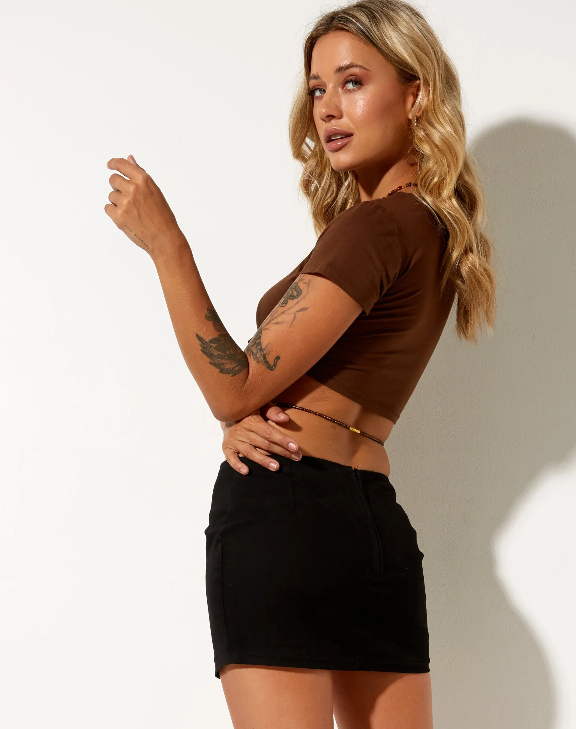 Tindy Crop Top in Cocoa Brown Yin and Yang sold by Motel Rocks product image thumbnail 2