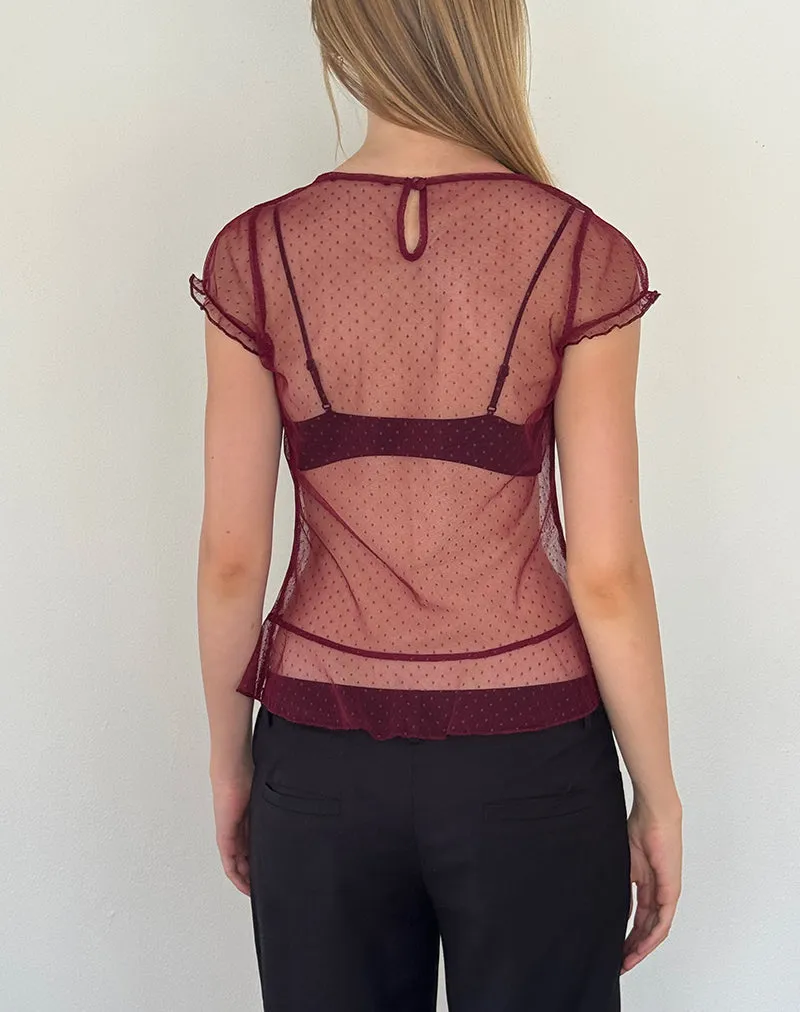Amrita Top in Burgundy Dobby Mesh sold by Motel Rocks product image thumbnail 4