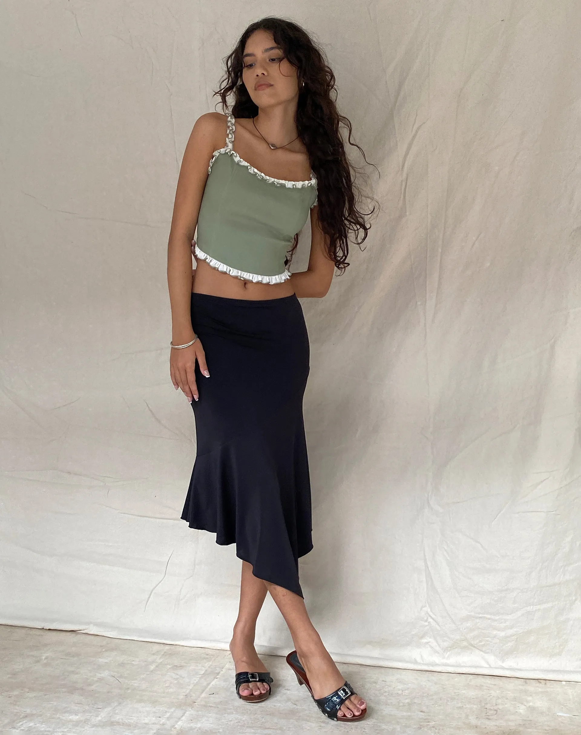Idalia Corset Top in Sage with Cream Ruffle sold by Motel Rocks product image thumbnail 4