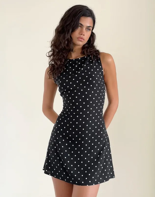 Ayana Backless Mini Dress in Polka Black sold by Motel Rocks