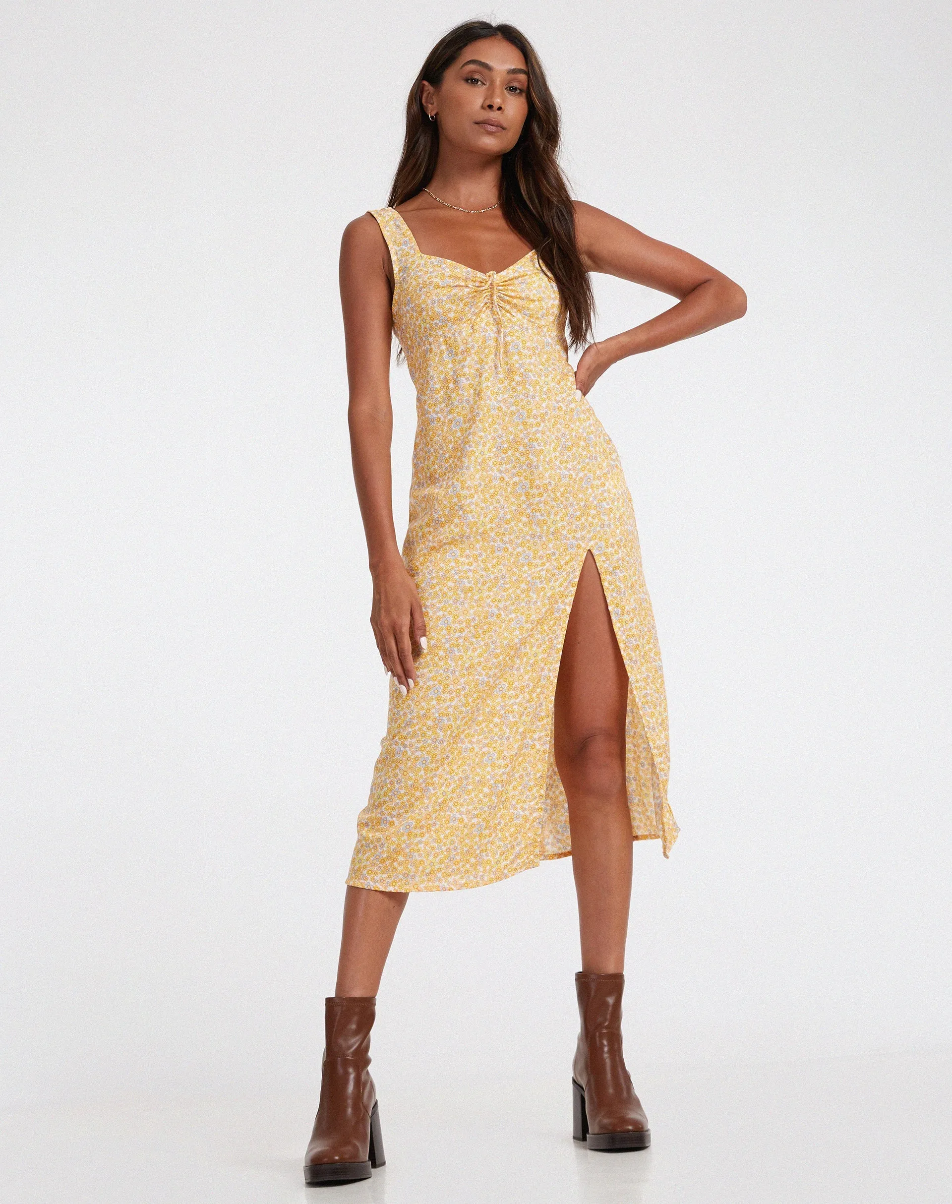 Jorie Midi Dress in Flower Garden Yellow sold by Motel Rocks product image thumbnail 3