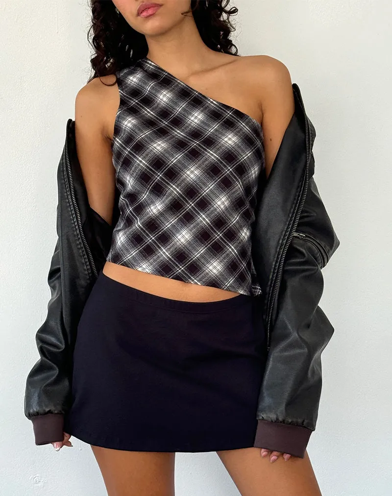 Harini One Shoulder Top in Black White Check sold by Motel Rocks