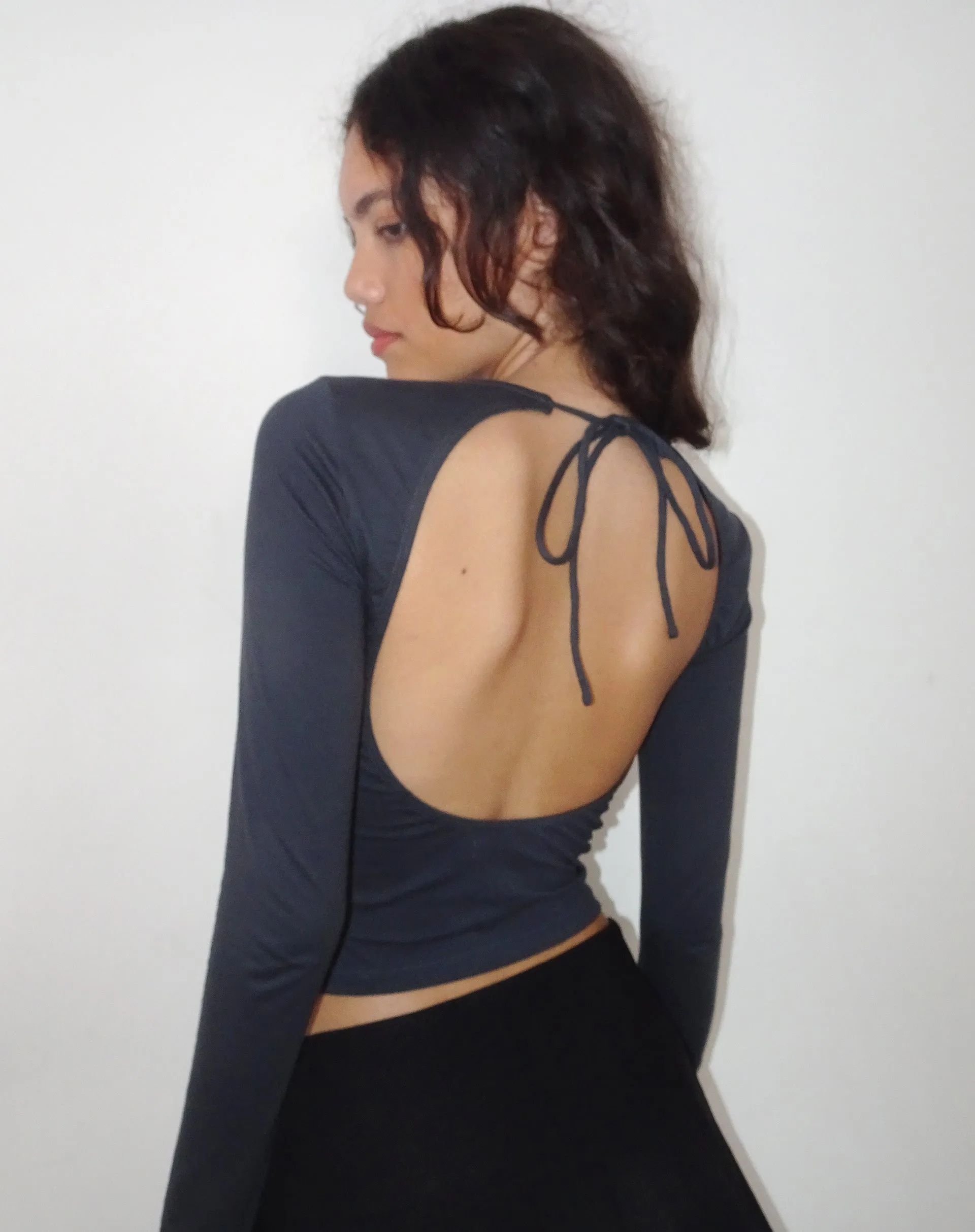 Ratmi Long Sleeve Open Back Top in Ocean Storm sold by Motel Rocks