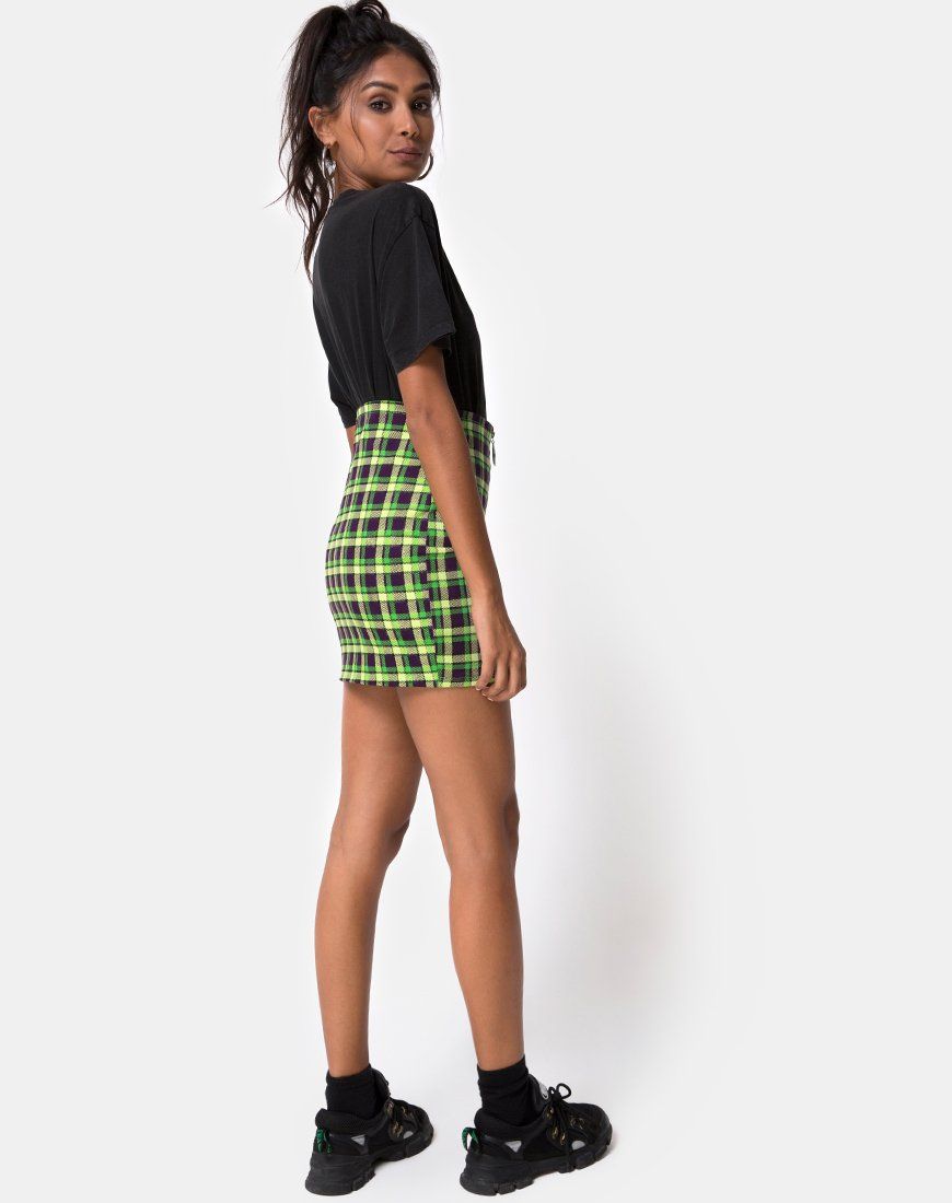 Kimber Bodycon skirt in Green and Purple Check sold by Motel Rocks product image thumbnail 4
