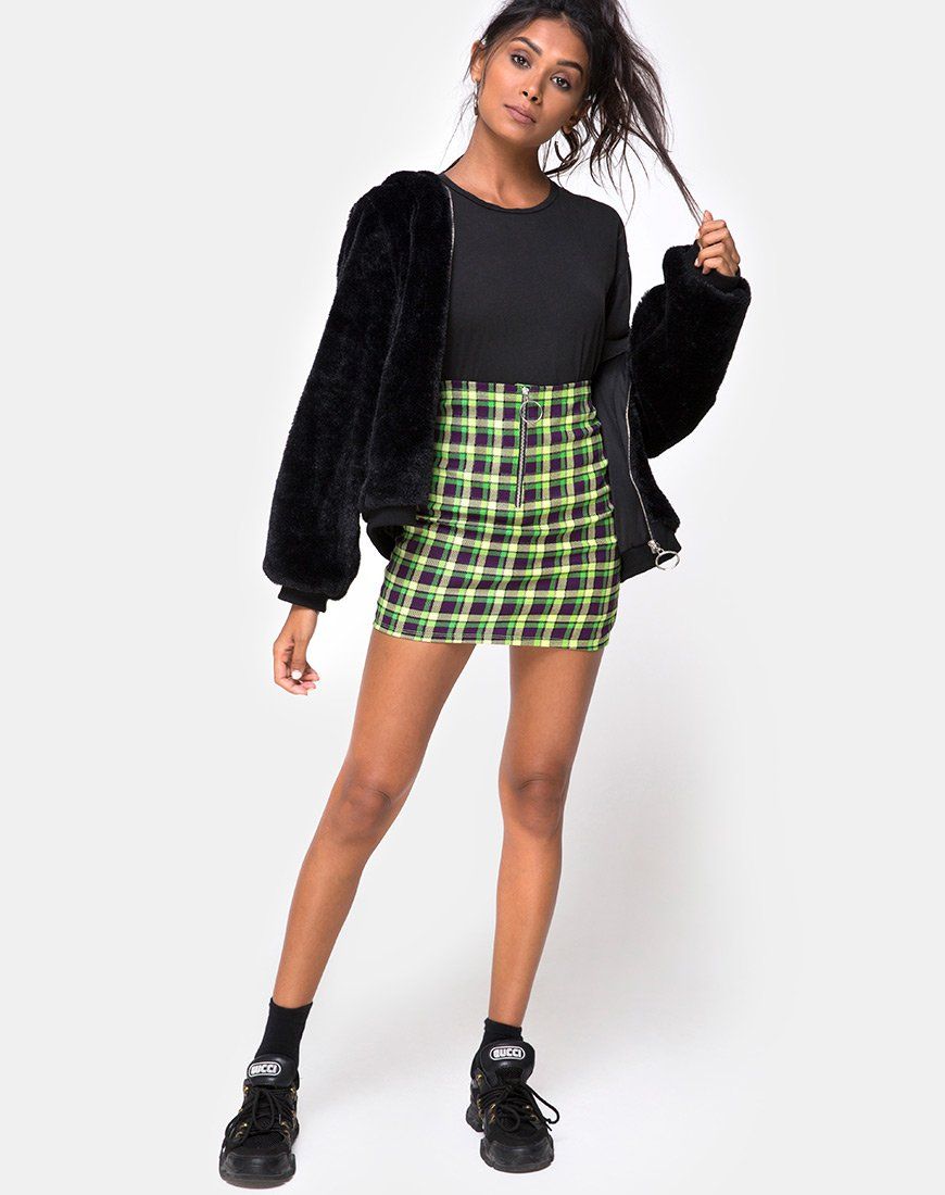 Kimber Bodycon skirt in Green and Purple Check sold by Motel Rocks product image thumbnail 3