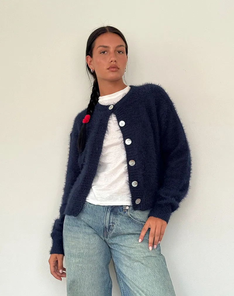 Audrina Cardigan In Fluffy Knit Navy sold by Motel Rocks product image thumbnail 4