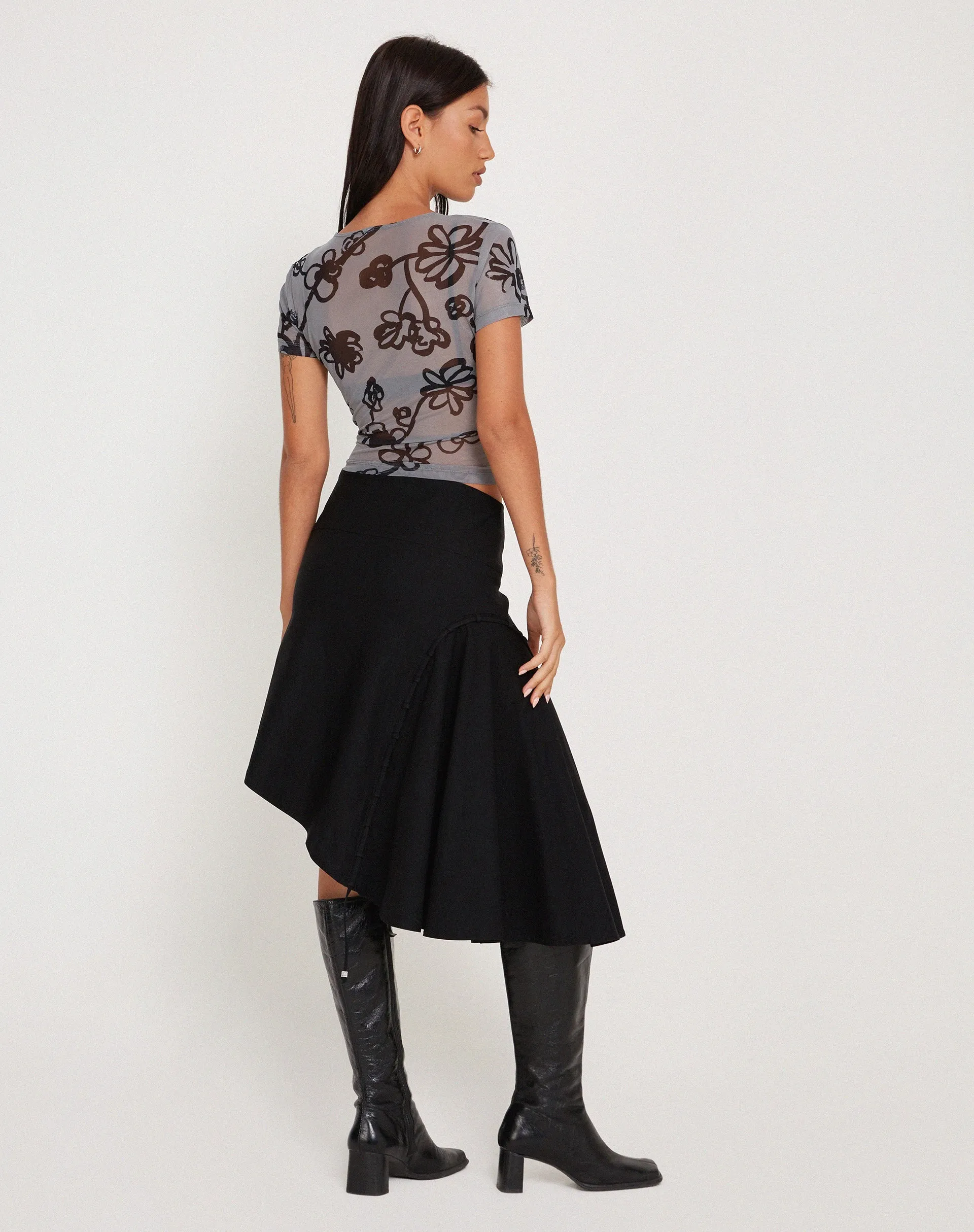 Tamara Top in Mesh Doodle Flower Grey sold by Motel Rocks product image thumbnail 5