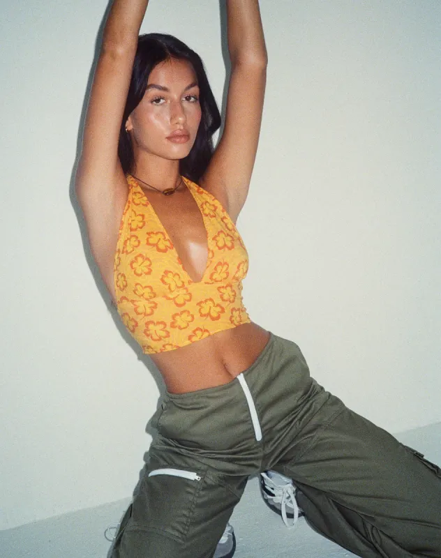 MOTEL X BARBARA Nanda Crop Top in Hibiscus Zebra Orange sold by Motel Rocks
