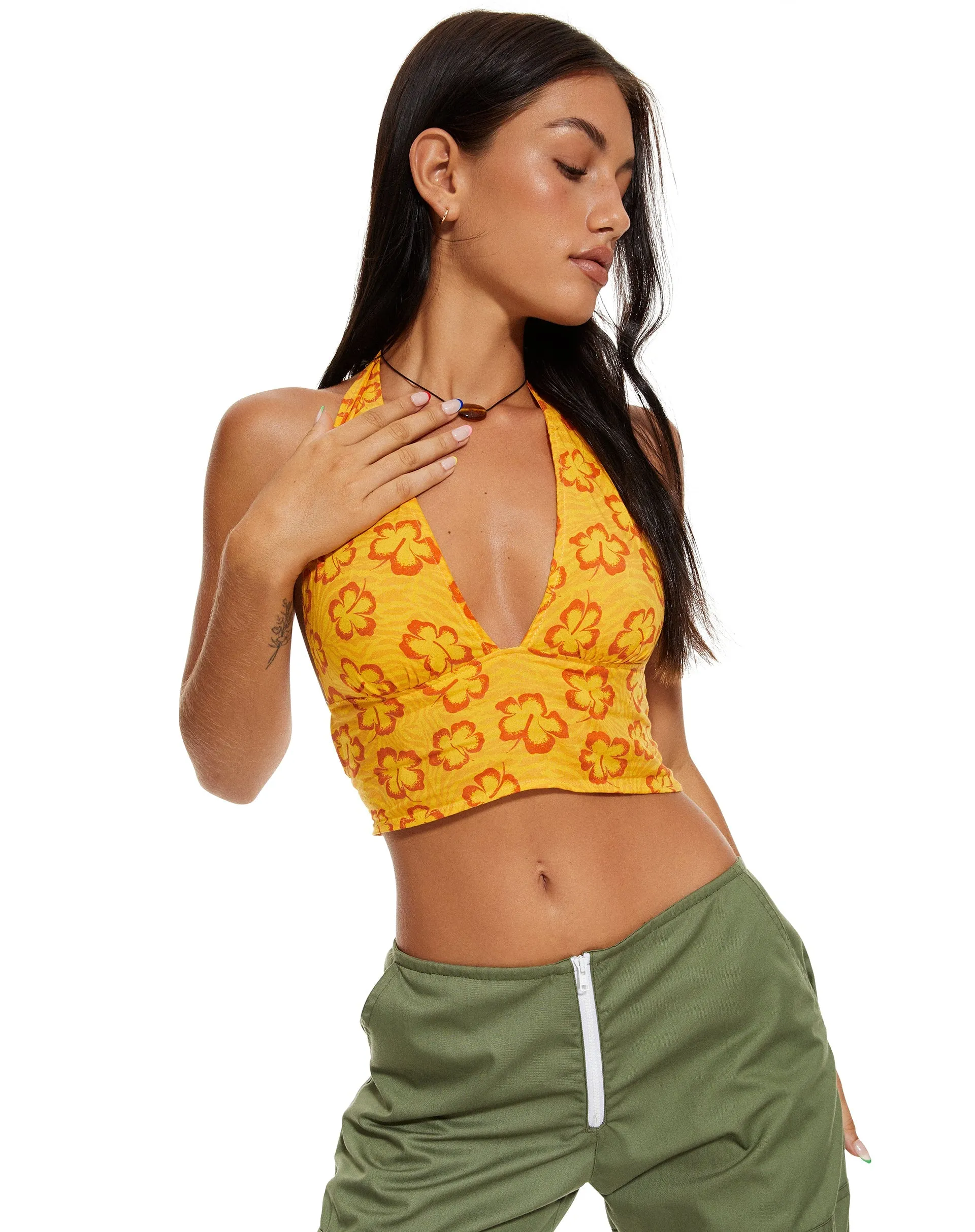 MOTEL X BARBARA Nanda Crop Top in Hibiscus Zebra Orange sold by Motel Rocks product image thumbnail 3