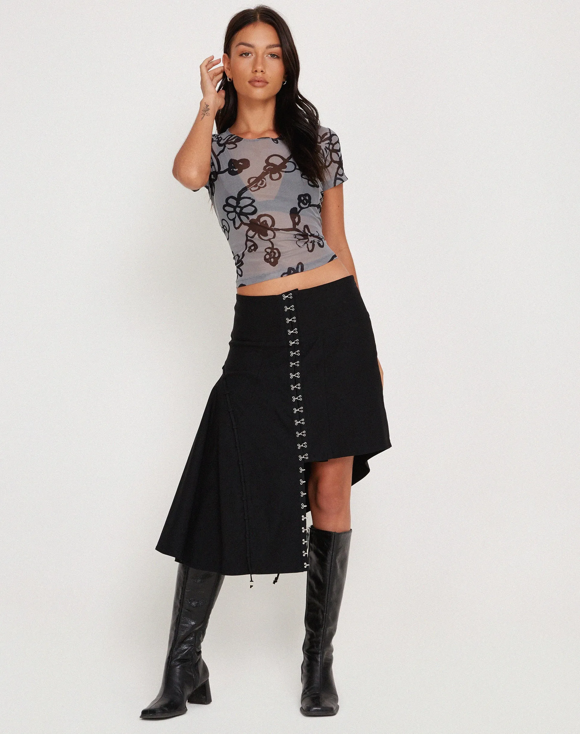 Tamara Top in Mesh Doodle Flower Grey sold by Motel Rocks product image thumbnail 4