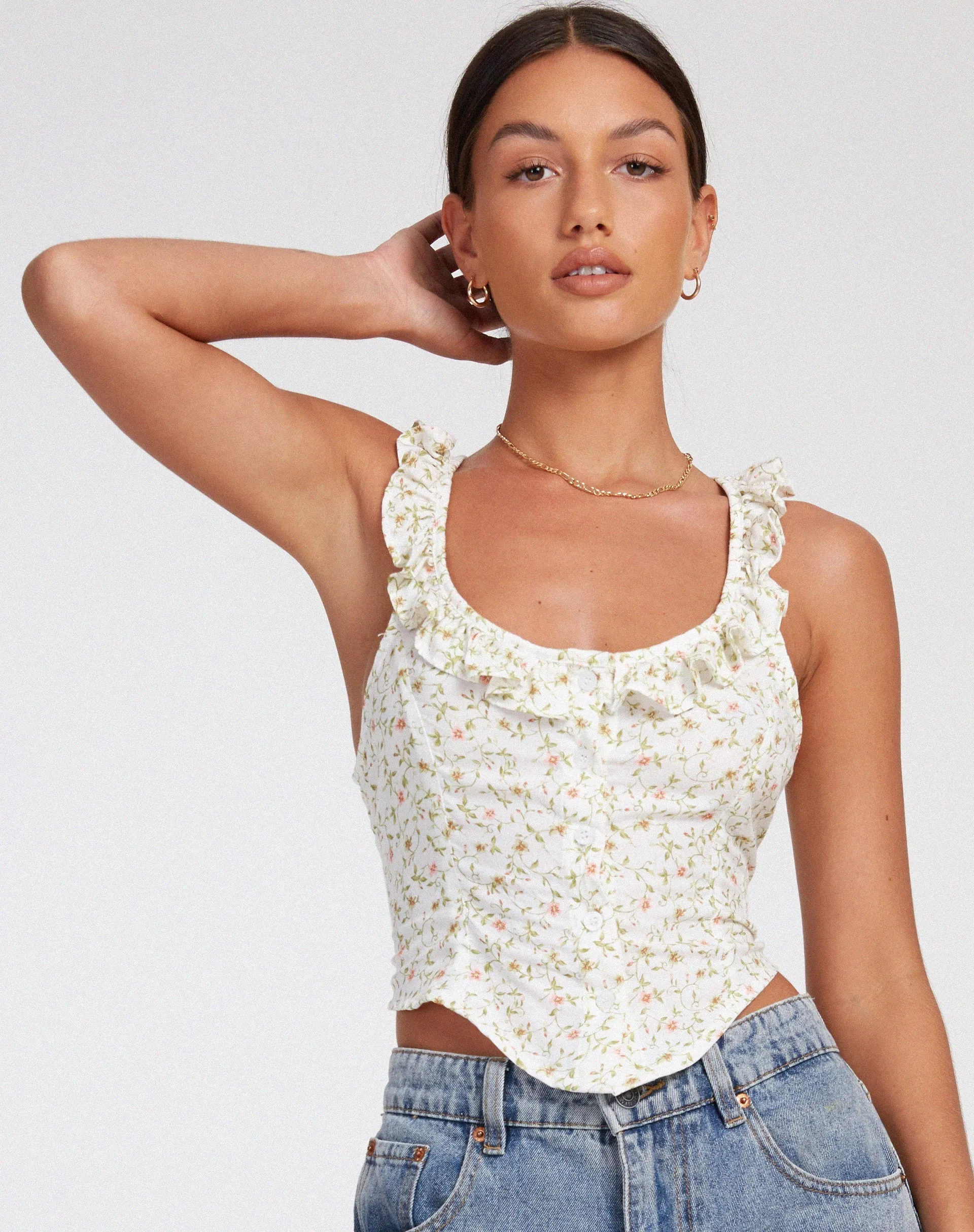 Julka Cami Top in Pretty Petal Ivory sold by Motel Rocks product image thumbnail 5