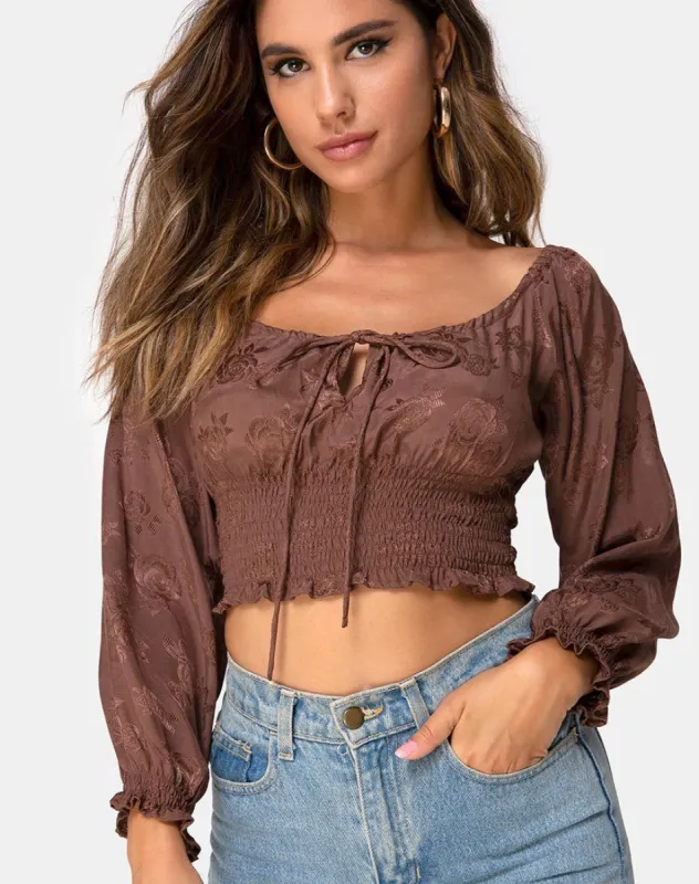 Lancer Crop Top in Satin Rose Chocolate sold by Motel Rocks