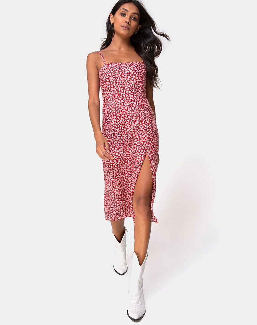 Kaoya Midi Dress in Ditsy Rose Red sold by Motel Rocks product image thumbnail 3