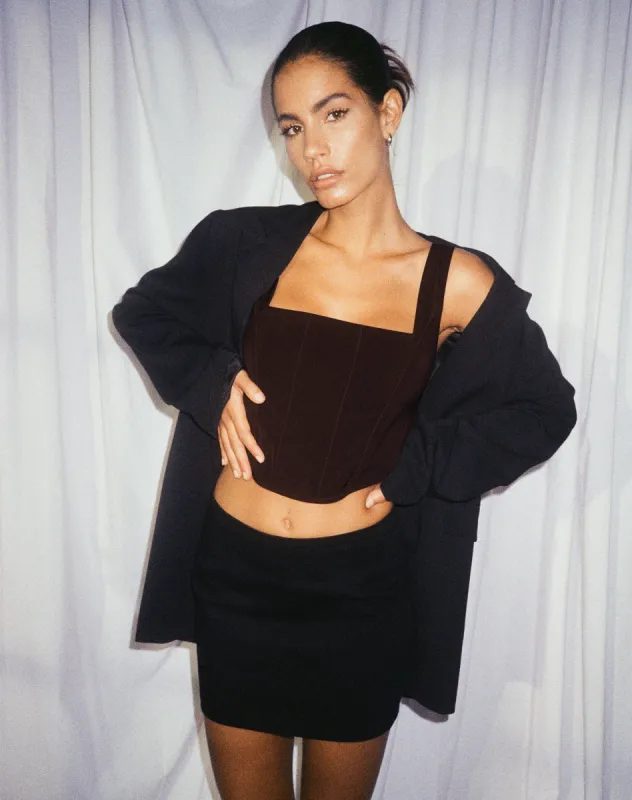 Kicy Corset Top in Tailoring Dark Chocolate sold by Motel Rocks