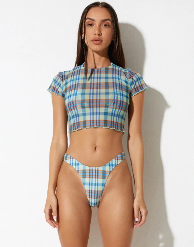 Farida Bikini Bottoms in Green Colour Plaid sold by Motel Rocks