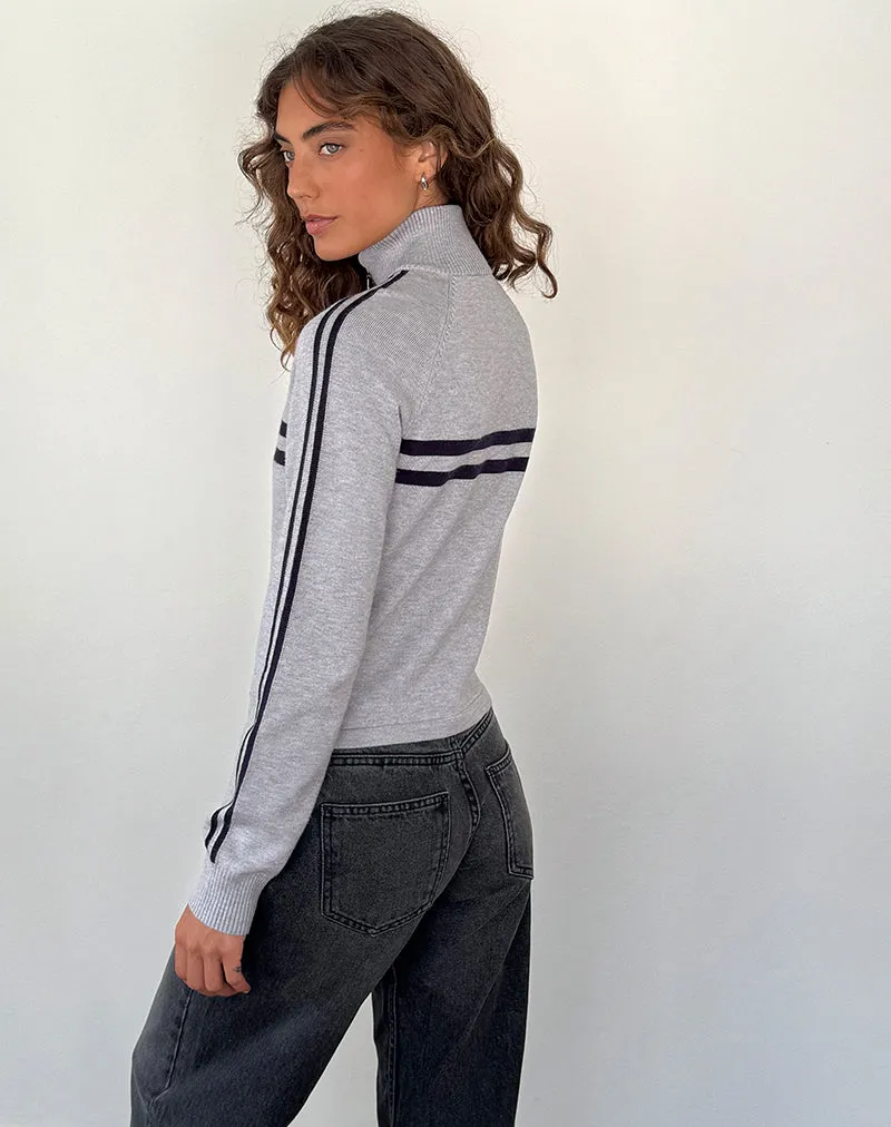 Talisa Sporty Zip Through Jacket In Light Grey with Navy Stripes sold by Motel Rocks product image thumbnail 4