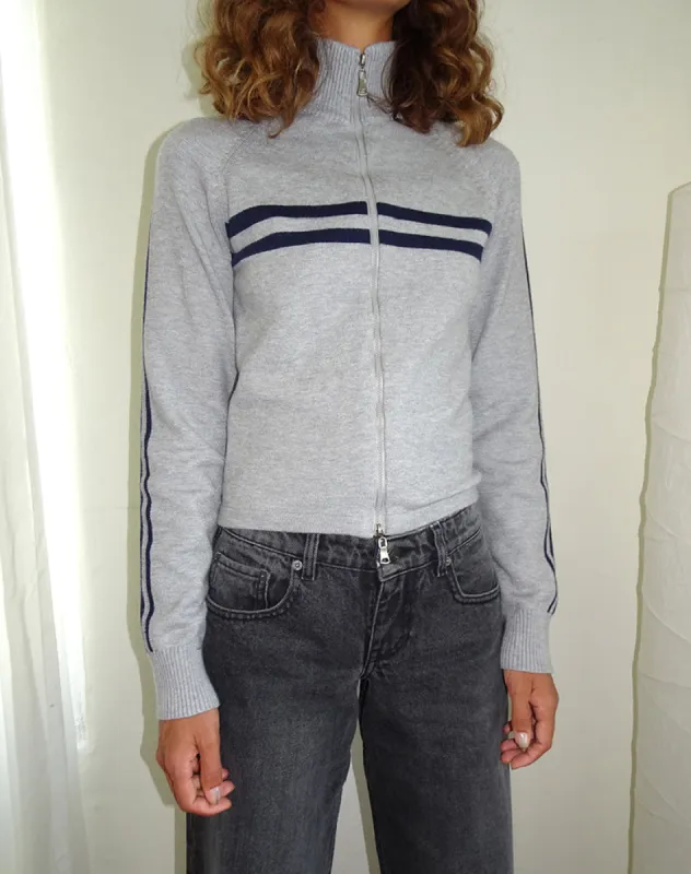 Talisa Sporty Zip Through Jacket In Light Grey with Navy Stripes sold by Motel Rocks