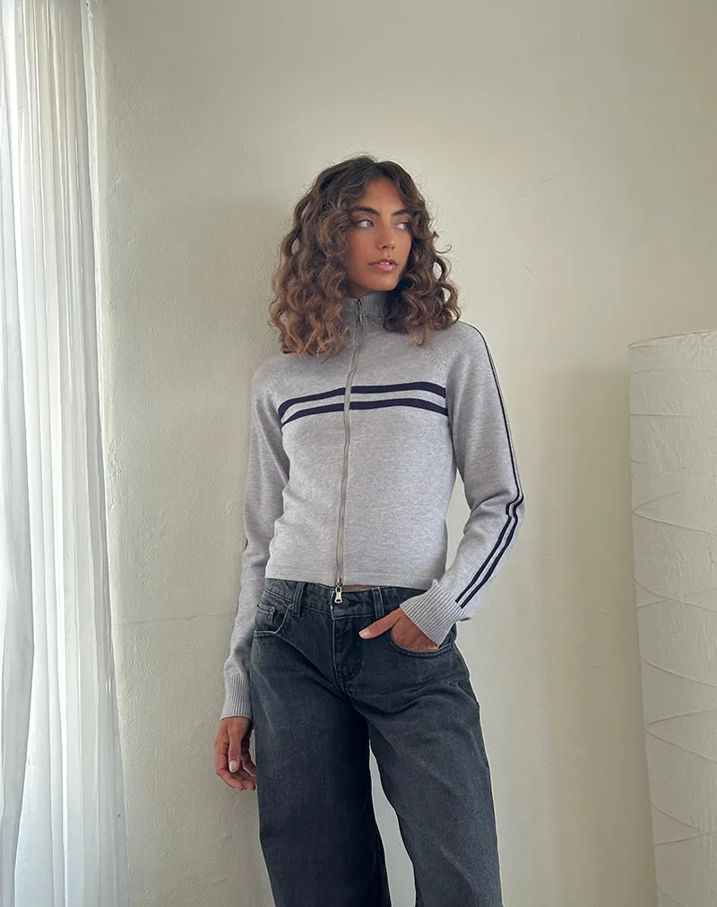 Talisa Sporty Zip Through Jacket In Light Grey with Navy Stripes sold by Motel Rocks product image thumbnail 3