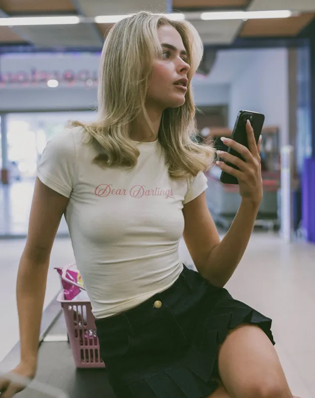 Sutin Tee in Buttermilk with Dear Darlings Print sold by Motel Rocks