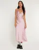 Palasha Midi Dress in Satin Dusky Pink sold by Motel Rocks