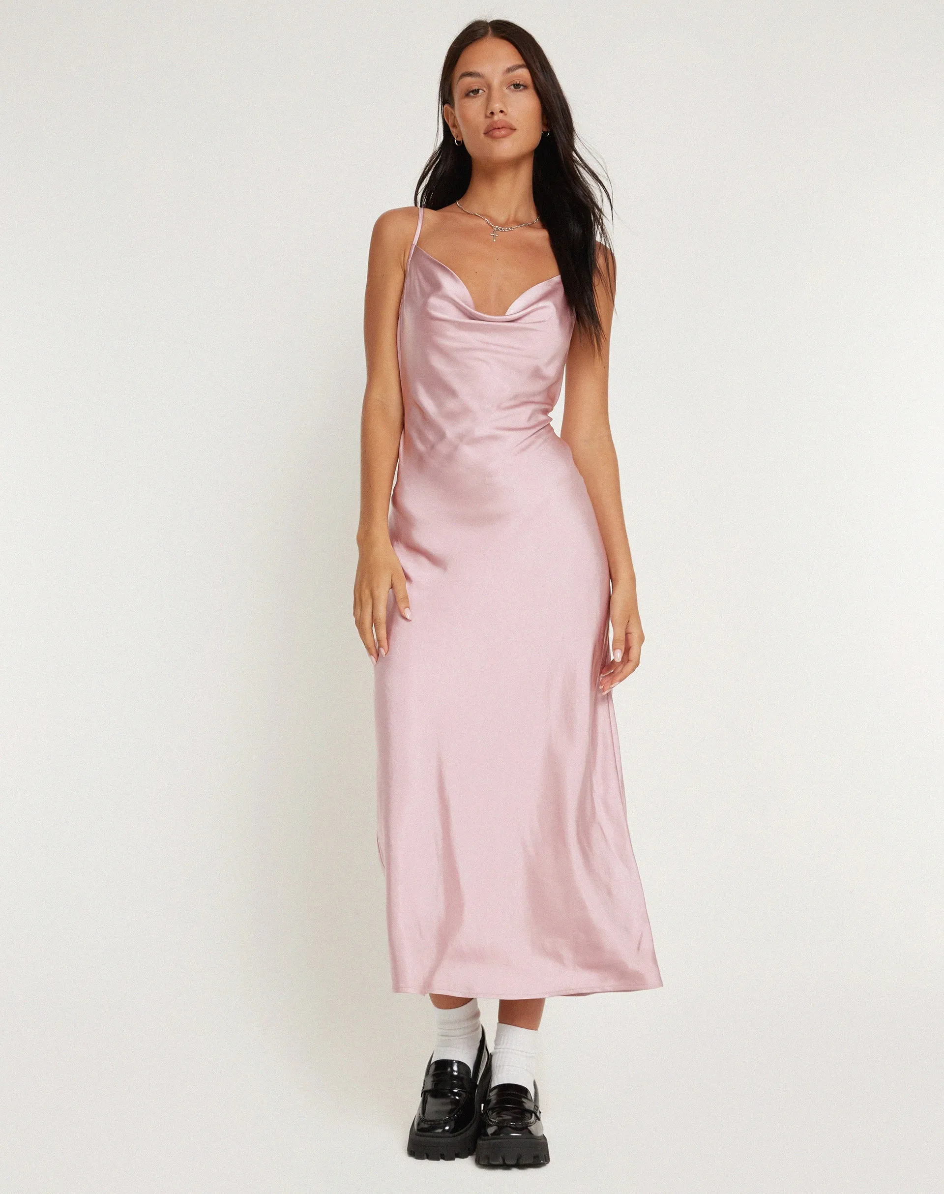 Palasha Midi Dress in Satin Dusky Pink sold by Motel Rocks product image thumbnail 4
