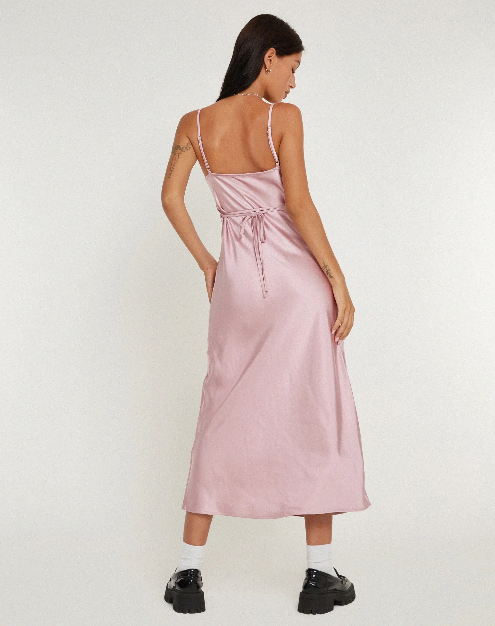 Palasha Midi Dress in Satin Dusky Pink sold by Motel Rocks product image thumbnail 2