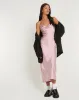 Palasha Midi Dress in Satin Dusky Pink sold by Motel Rocks