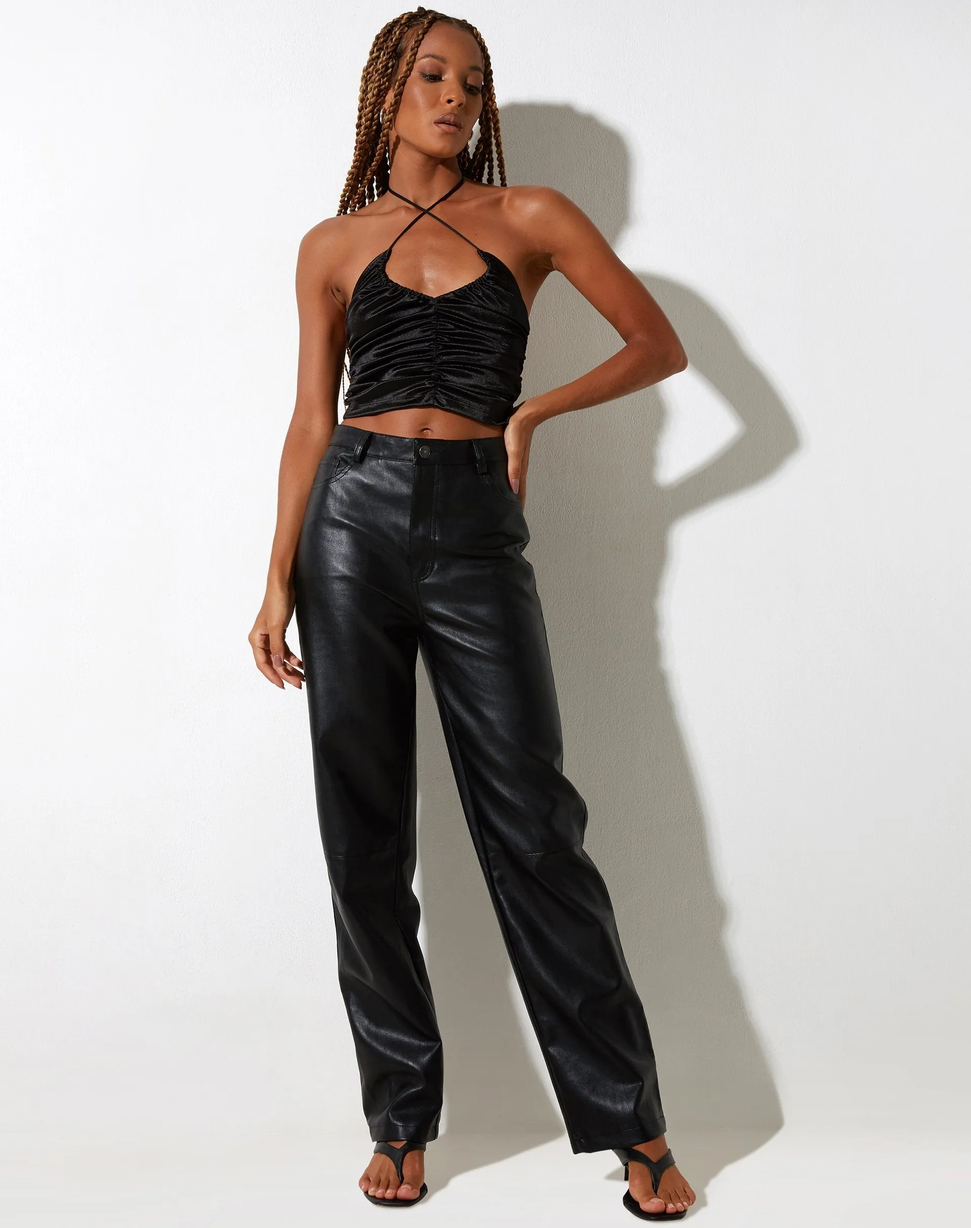 Lily Crop Top in Satin Black sold by Motel Rocks product image thumbnail 3