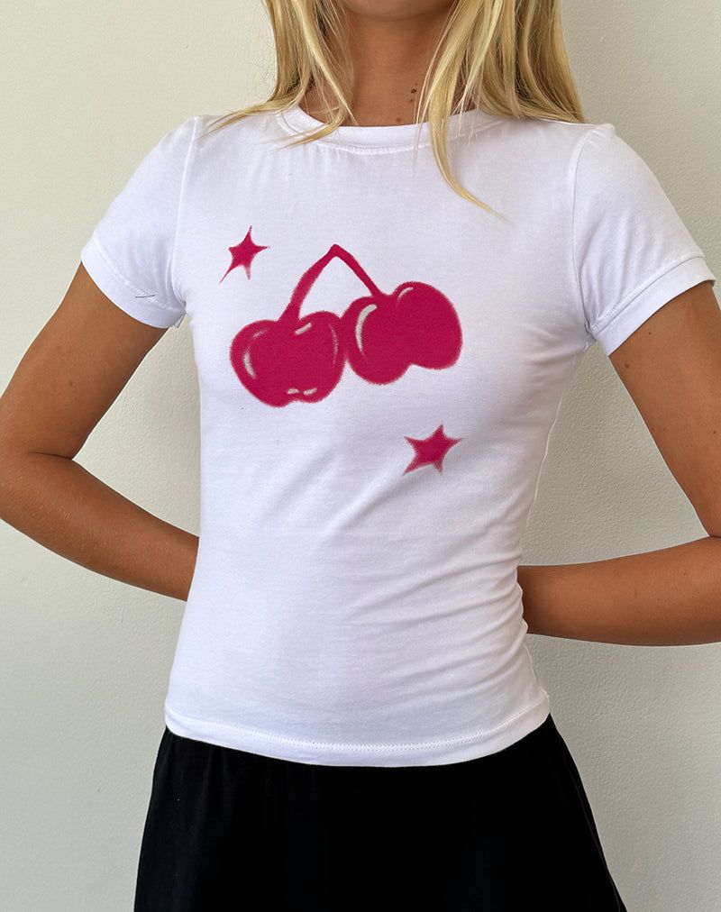 Sutin Baby Tee in White Cherry Print sold by Motel Rocks product image thumbnail 2