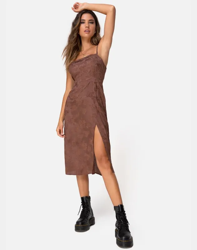 Kaoya Midi Dress in Satin Rose Chocolate sold by Motel Rocks