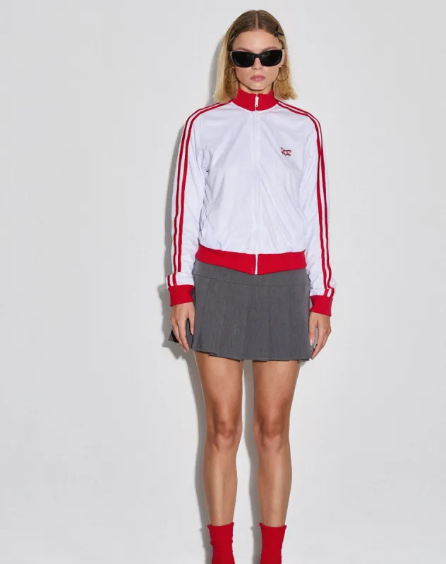 Makira Zip Up Jacket in White with Red Double Stripe sold by Motel Rocks