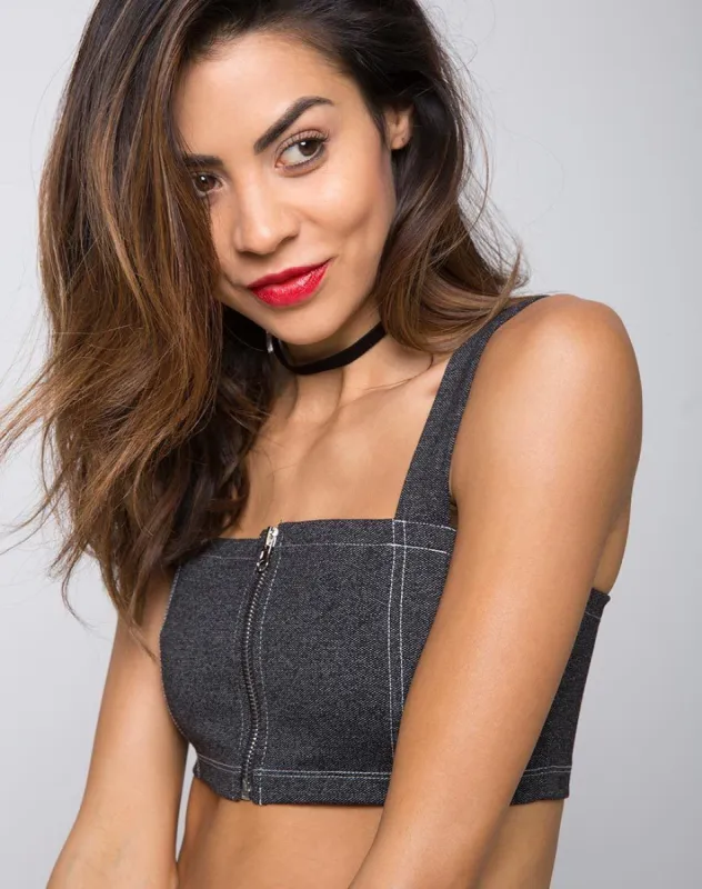 Fallon Crop Top in Denim Black sold by Motel Rocks