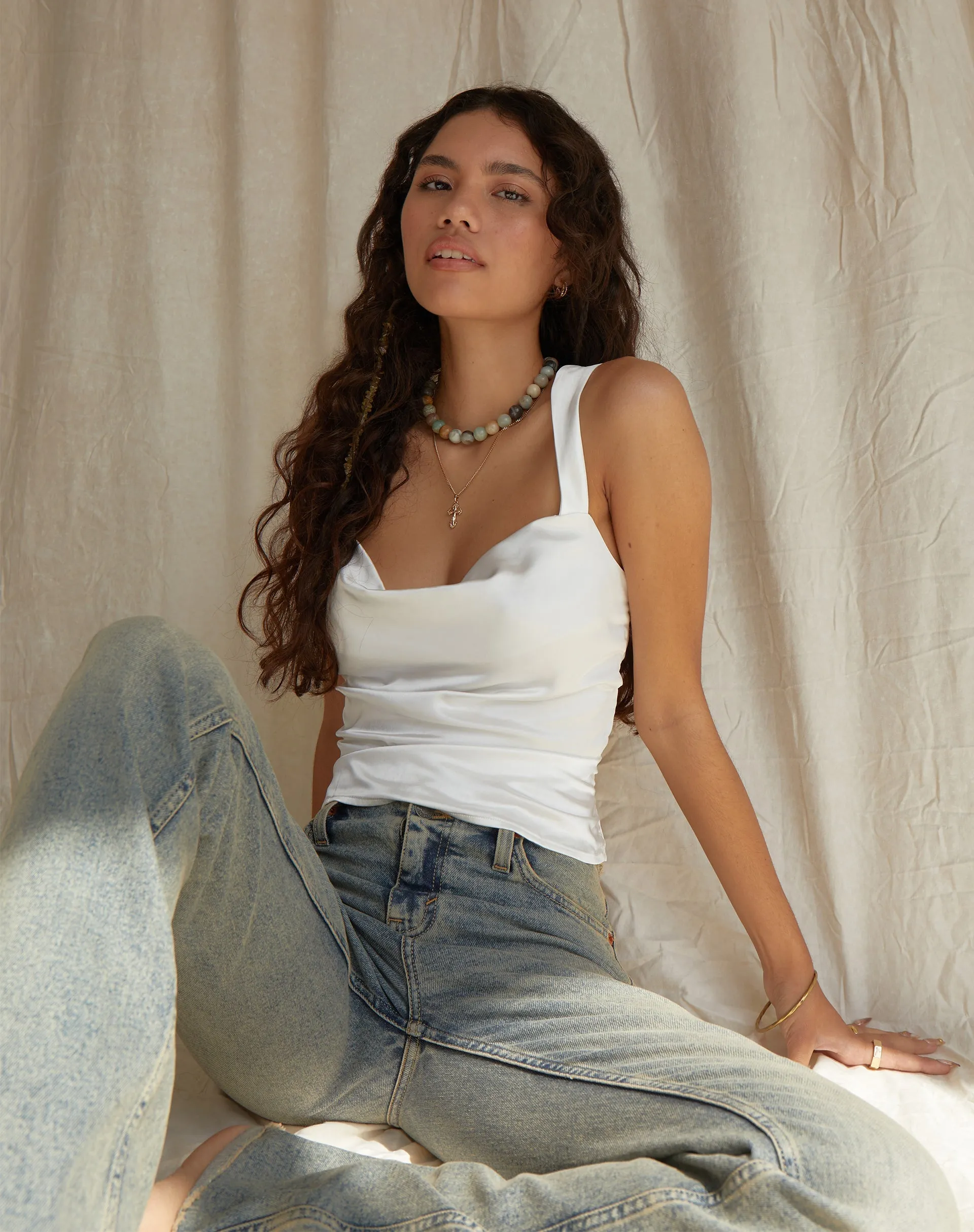 Kanaya Top in Satin Ivory sold by Motel Rocks