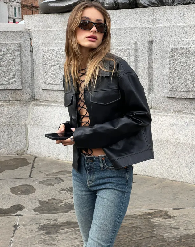 Gadar Jacket in PU Black sold by Motel Rocks