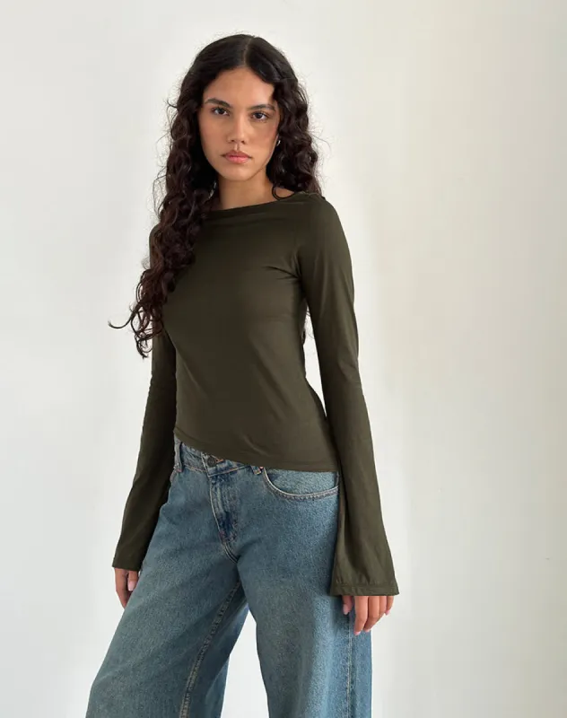 Lunica Top in Tissue Jersey Olive sold by Motel Rocks