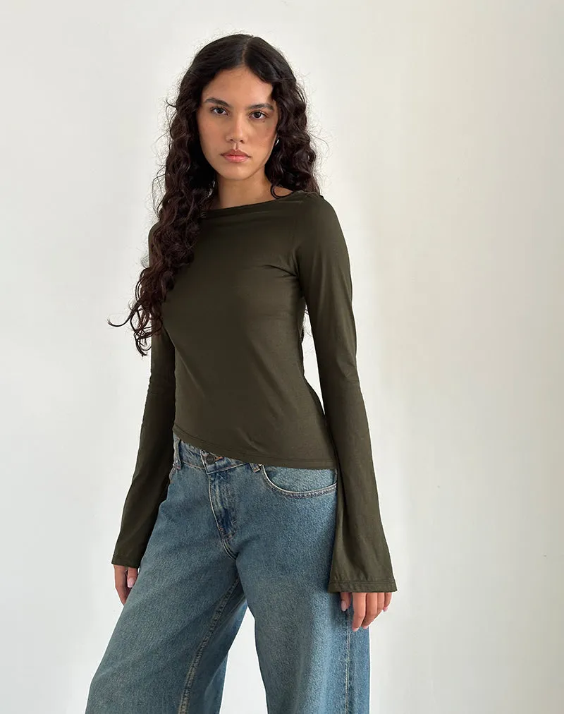 Lunica Top in Tissue Jersey Olive sold by Motel Rocks