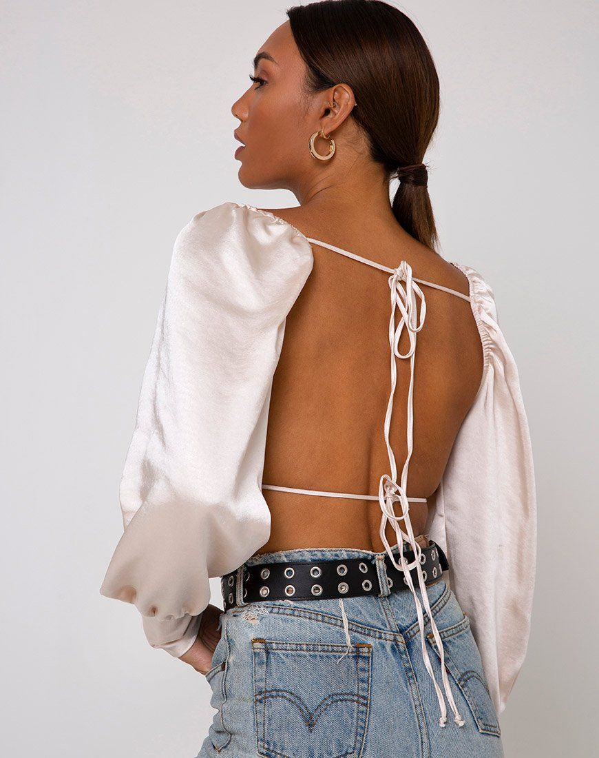 Adoria Crop Top in Satin Ivory sold by Motel Rocks