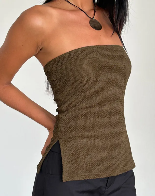 Sadi Tube Top in Textured Chocolate sold by Motel Rocks