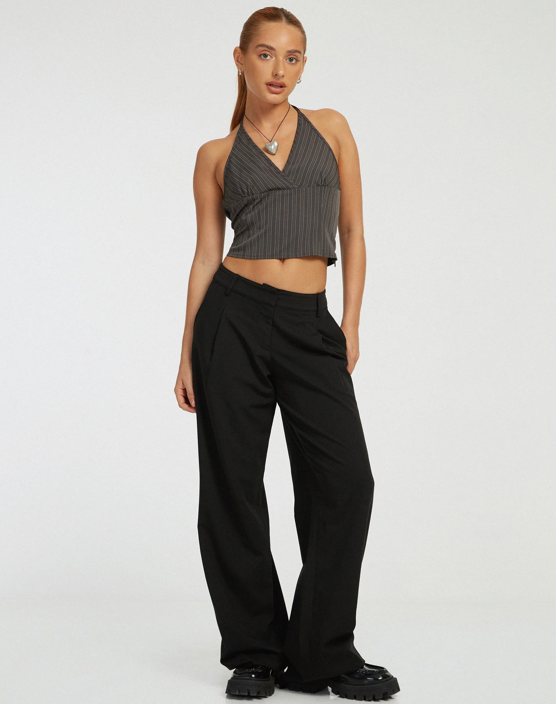 Hajra Halter Top in Grey Stripe sold by Motel Rocks product image thumbnail 4