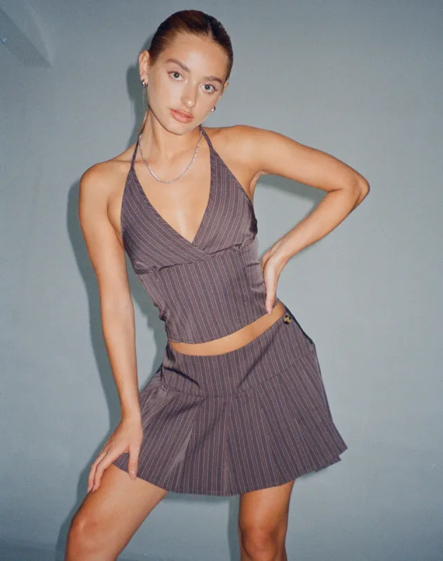 Hajra Halter Top in Grey Stripe sold by Motel Rocks