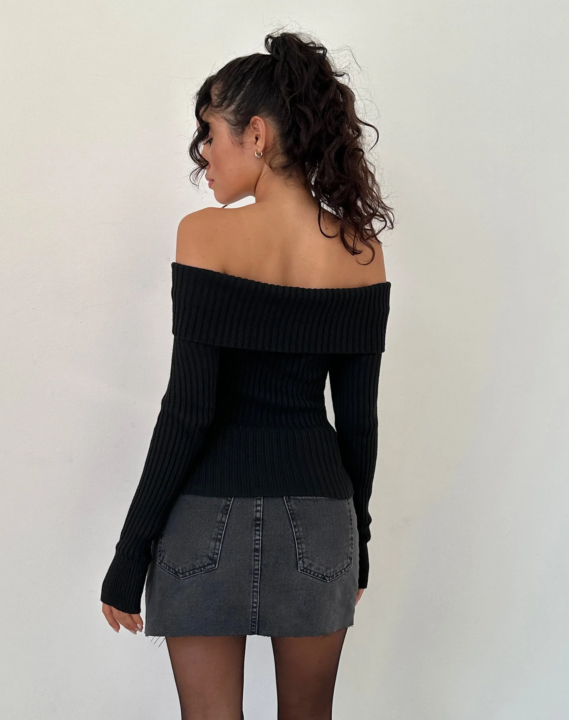 Circe Off-Shoulder Long Sleeve Knit Top in Black sold by Motel Rocks product image thumbnail 3
