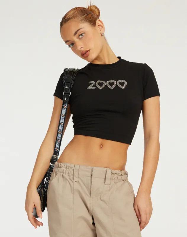 Surtila Crop Top in Black 2000 Hotfix Diamante sold by Motel Rocks